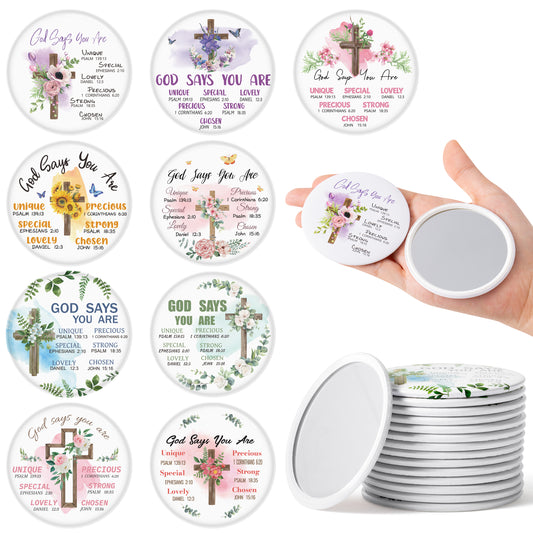 Y1tvei Christian Gifts Compact Mirror - 36Pcs Flower Cross God Say You Are Bible Verse Mini Compact Mirrors Inspirational Small Portable Pocket Makeup Mirror for Purse Church Party Favors for Women