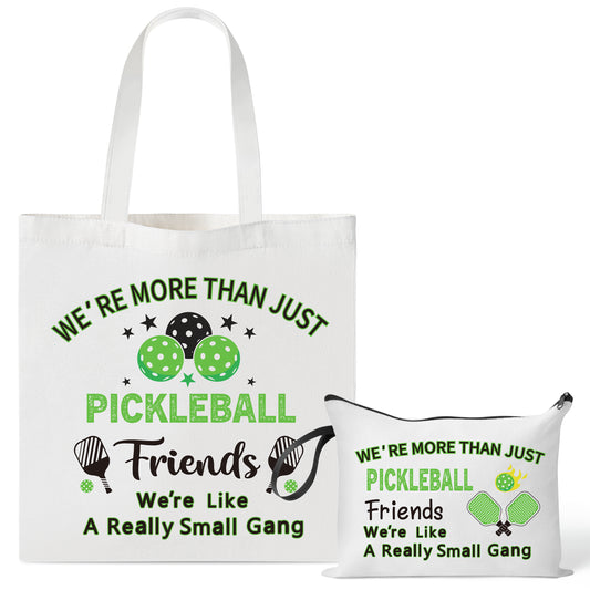 Y1tvei Pickleball Canvas Tote Bag - 2Pcs Pickleball We're More Than Just Friends Cosmetic Tote Bag Set, Reusable Grocery Folding Shopping Bag, Funny Unique Pickleball Gifts for Women Pickleball Lovers