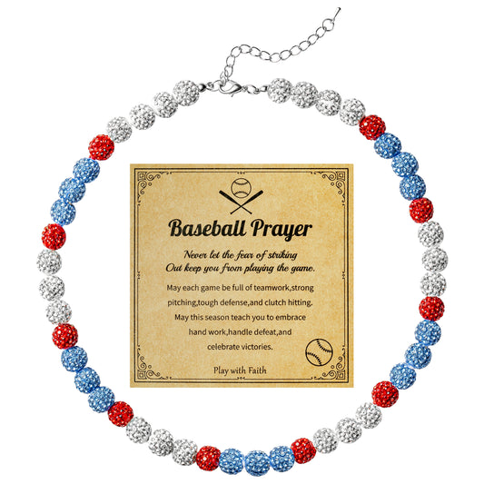 Y1tvei Baseball Necklaces for Boys - Bling Baseball Necklace Ice Collection Glitter Clay Rhinestone Beads Chain Baseball Necklace Disco Ball Sports Necklace Gifts for Boys Men Baseball Lovers(Blue)