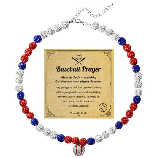 Y1tvei Baseball Necklaces for Boys - Bling Baseball Pendant Necklace Glitter Rhinestone Beads Chain Baseball Necklace Ice Collection Disco Ball Sports Necklace Gifts for Boys Men Baseball Lovers(Red)