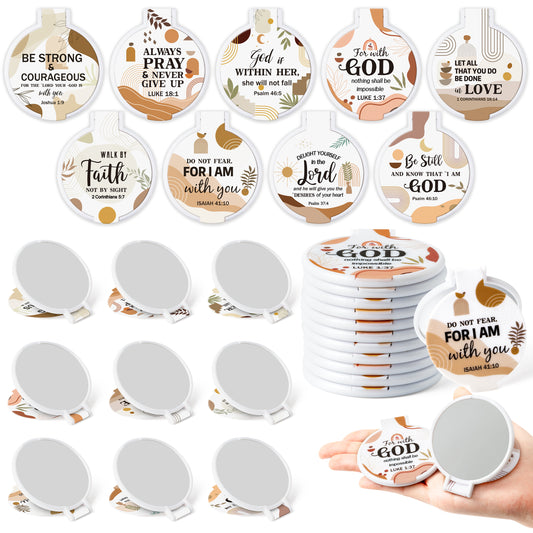 Y1tvei Bible Verse Folding Mirrors - 36Pcs Boho Christian Gifts Bulk Bible Verse Folding Compact Mirrors Inspirational Small Portable Round Pocket Makeup Mirror for Purse Church Party Favors for Women