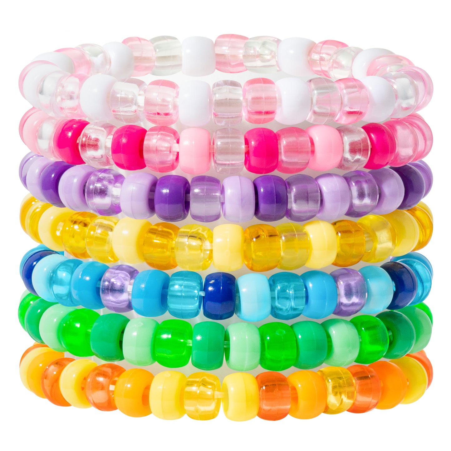 Y1tvei Rainbow Pony Bead Bracelet - 7Pcs Colorful Rainbow Kandi Pony Bead Bracelet Dainty Stackable Stretch Rave Candy Bead Bracelets Layering Summer Beach Jewelry Friendship Bracelet for Women Kid