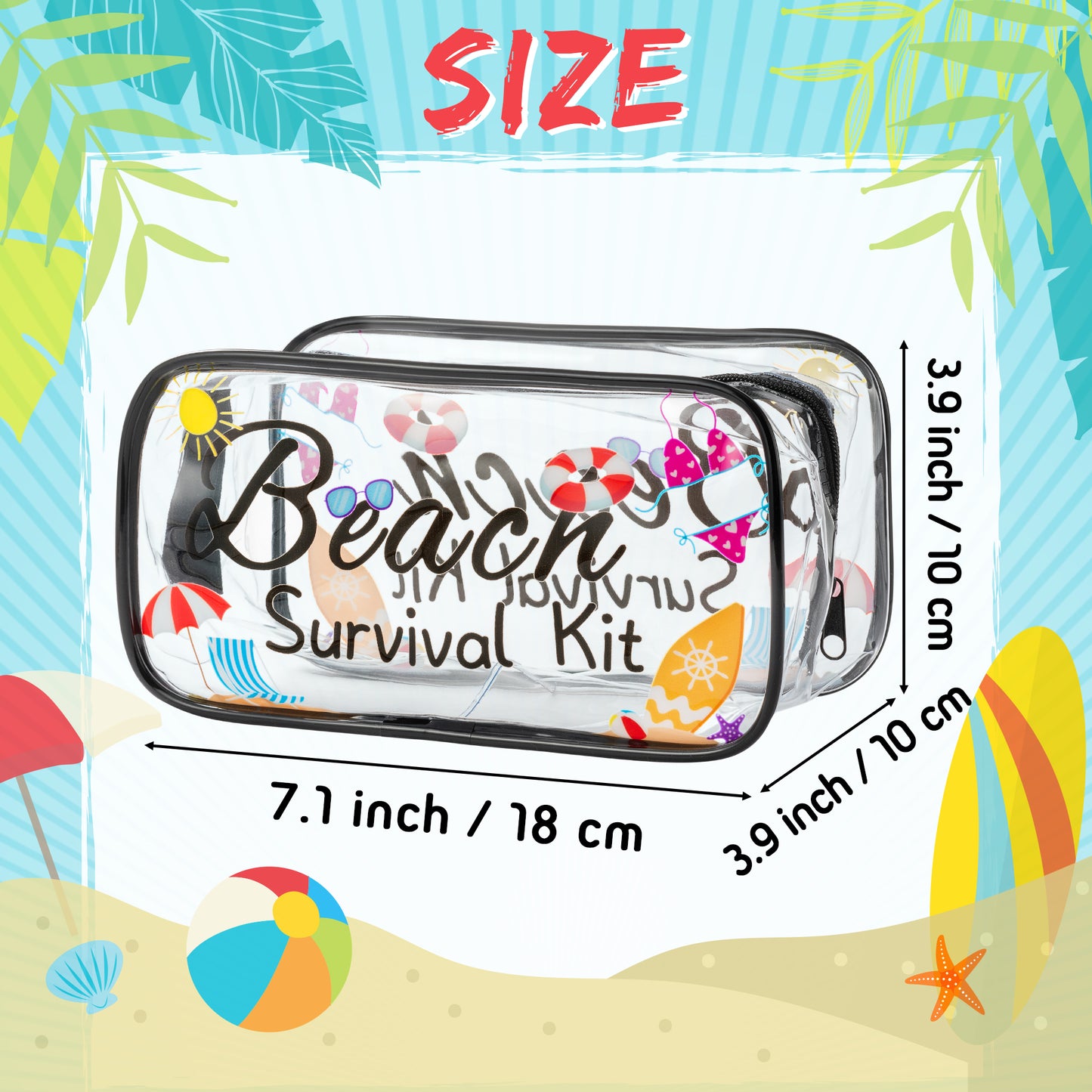 Y1tvei 2Pcs Beach Survival Kit Clear Cosmetic Bag Hello Summer Theme PVC Plastic Transparent Makeup Toiletry Bag Portable Waterproof Seaside Travel Pouch Organizer with Zipper for Women Girls Coast