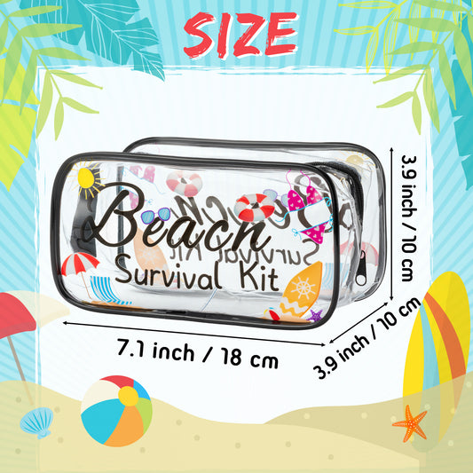 Y1tvei 2Pcs Beach Survival Kit Clear Cosmetic Bag Hello Summer Theme PVC Plastic Transparent Makeup Toiletry Bag Portable Waterproof Seaside Travel Pouch Organizer with Zipper for Women Girls Coast