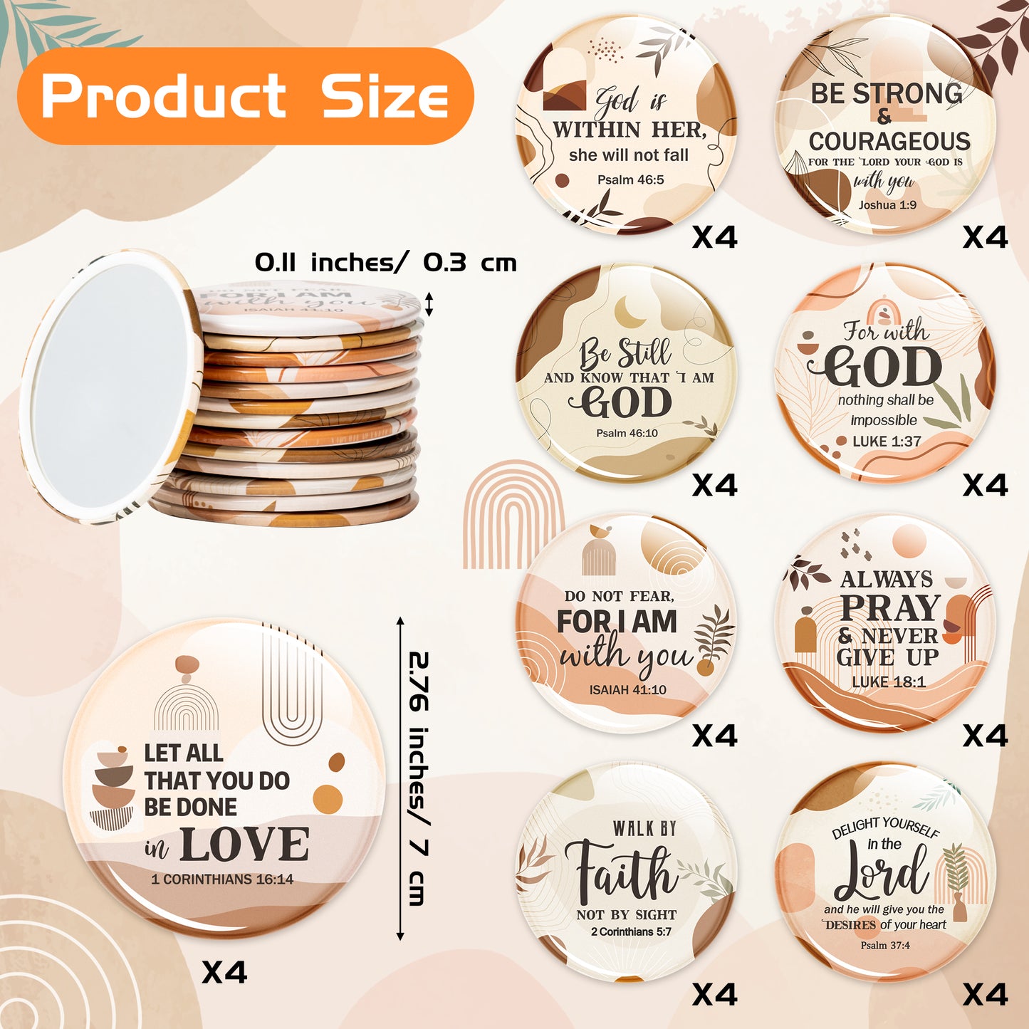 Y1tvei Bible Verse Compact Mirrors - 36Pcs Boho Christian Gifts Bulk Bible Verse Mini Compact Mirrors Inspirational Small Portable Round Pocket Makeup Mirror for Purse Church Party Favors for Women