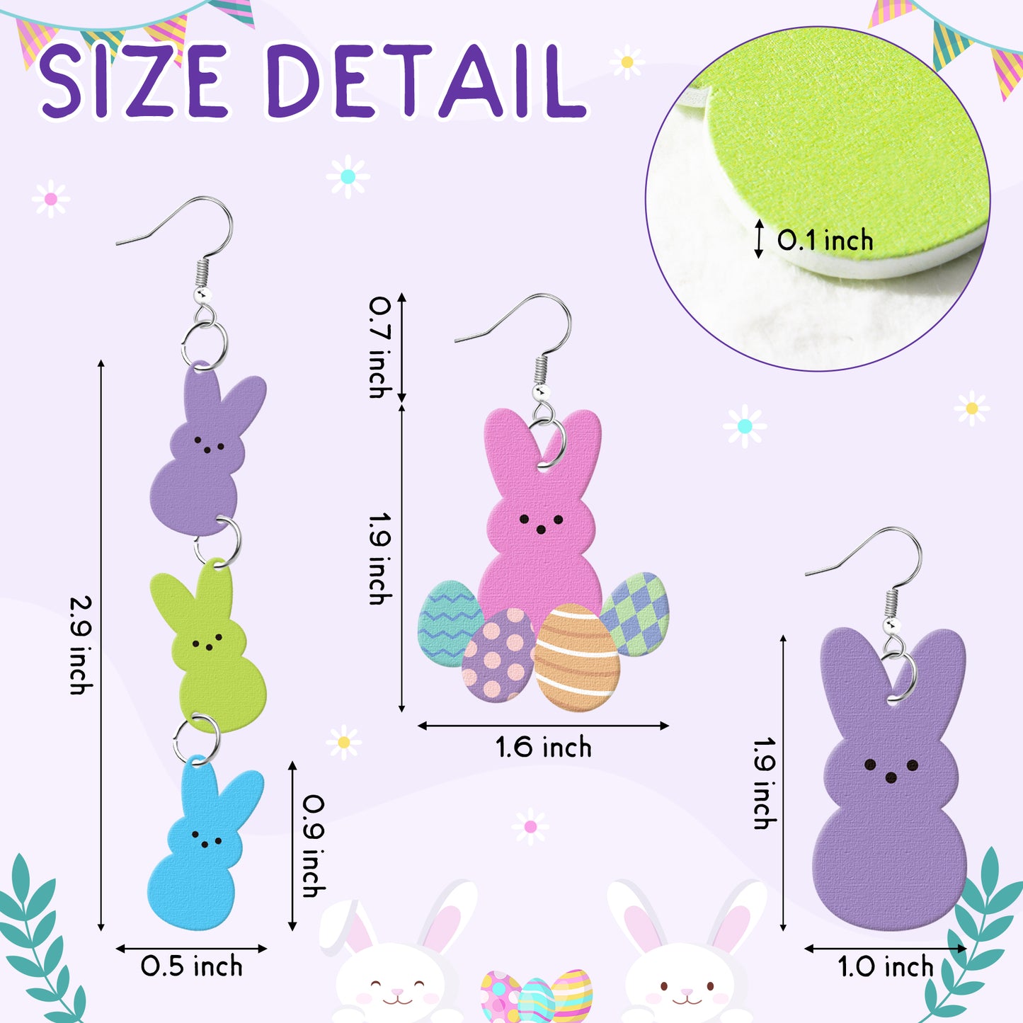 Y1tvei Easter Bunny Peeps Earrings - 9Pairs Blue Pink Yellow Bunny Peeps Candy Drop Dangle Wooden Earring Lightweight Cute Easter Rabbit Costume Spring Party Holiday Jewelry Gift for Kid Girls Women