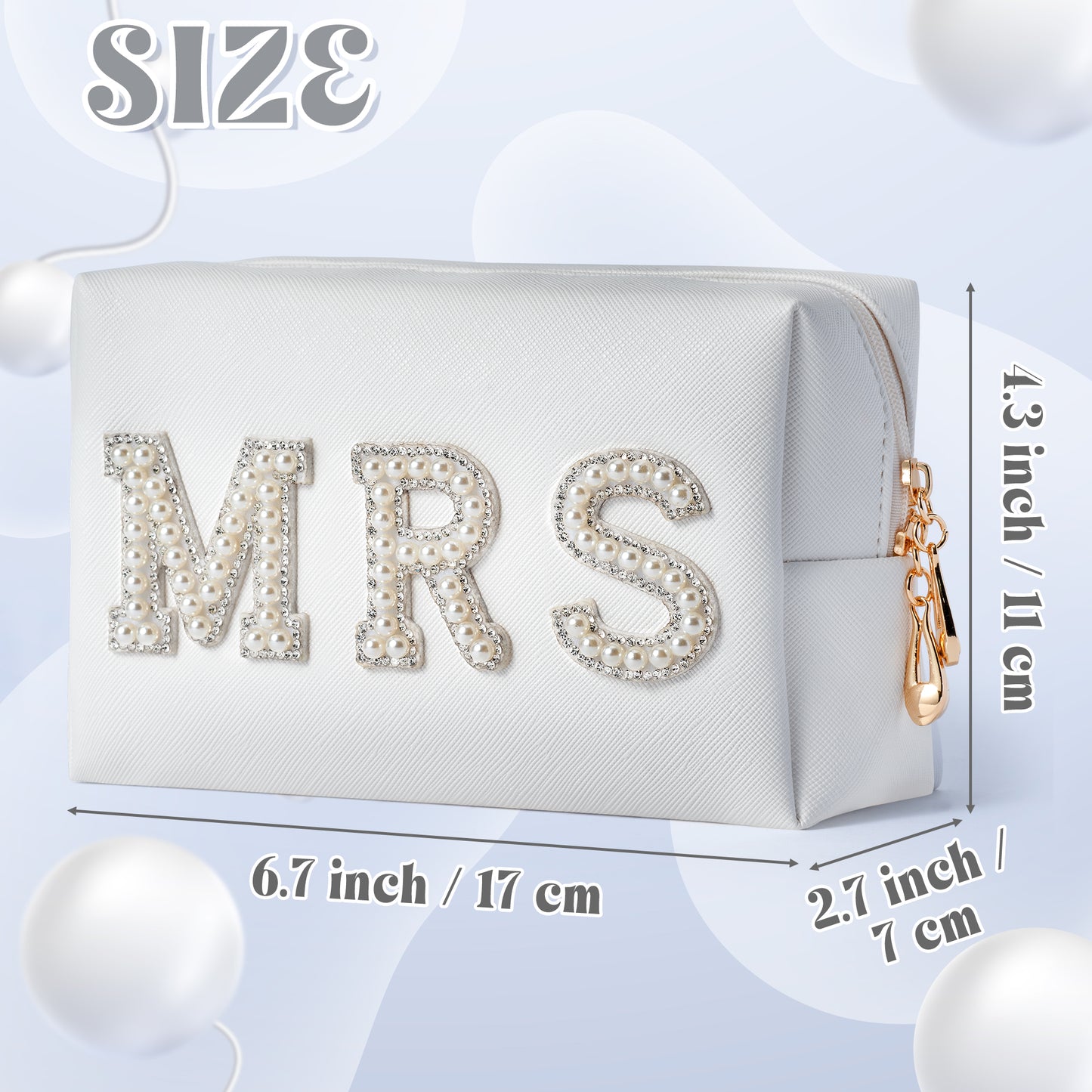 Y1tvei Mr Mrs Cosmetic Bag - 2Pcs Black White Bling Varsity Letter Mr and Mrs Makeup Bag Pearl Rhinestone Patches Makeup Pouch PU Waterproof Honeymoon Travel Toiletry Wedding Gift for Bride Couples