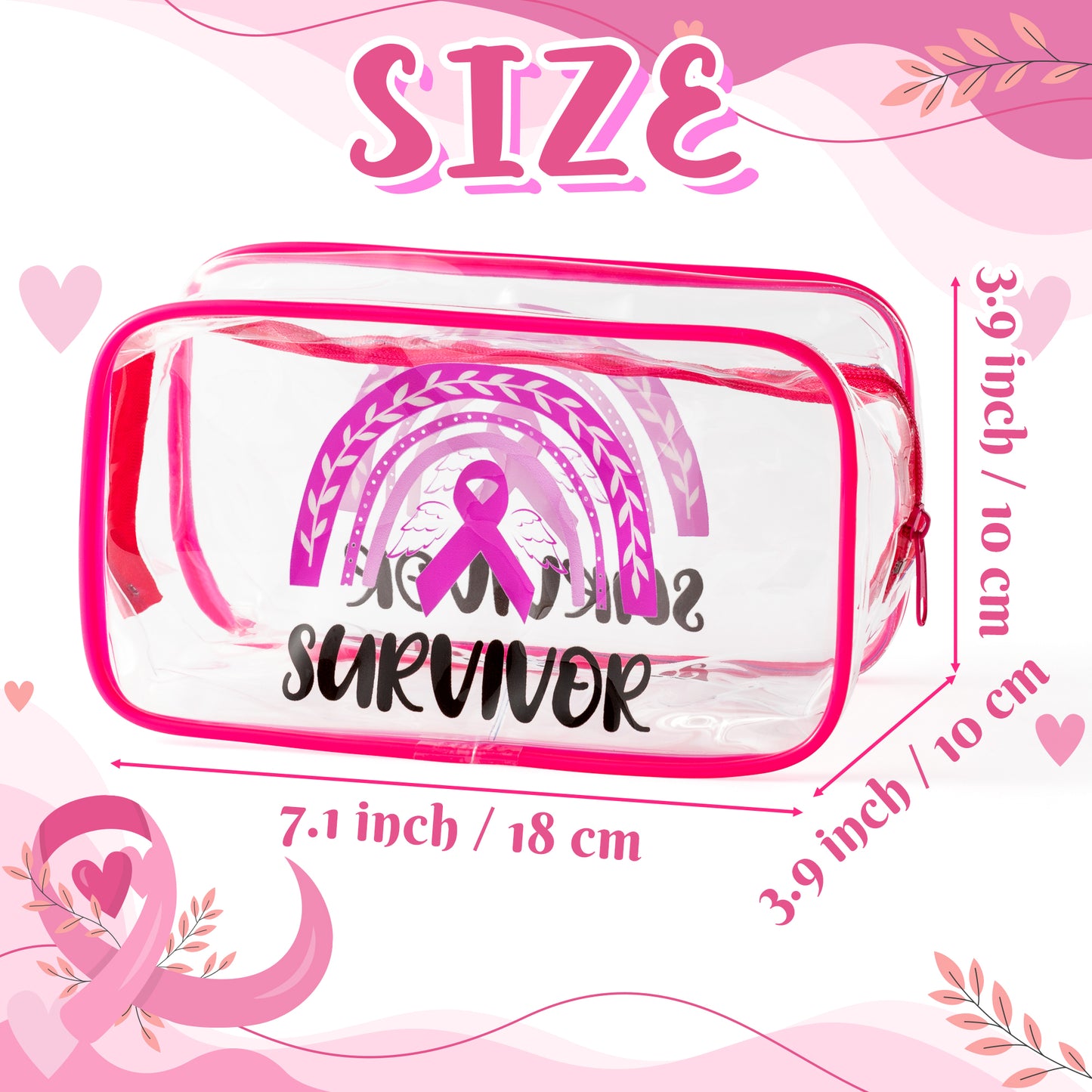 Y1tvei 2Pcs Breast Cancer Awareness Clear PVC Cosmetic Bag Fight Like A Girl Breast Cancer Survival Kit Pink Ribbon Portable Waterproof Makeup Toiletry Bag Cancer Warrior Survivor Gift for Woman Lady