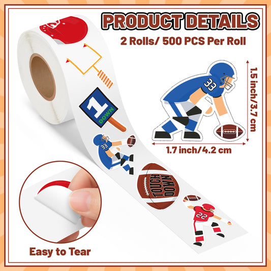 A1diee Football Theme Roll Stickers - 1000Pcs with 16 Patterns Cute Football Motivational Self-Adhesive Decal Reward for Party Favor Supplies Birthday Gifts Water Bottle Scrapbook Laptop Decoration