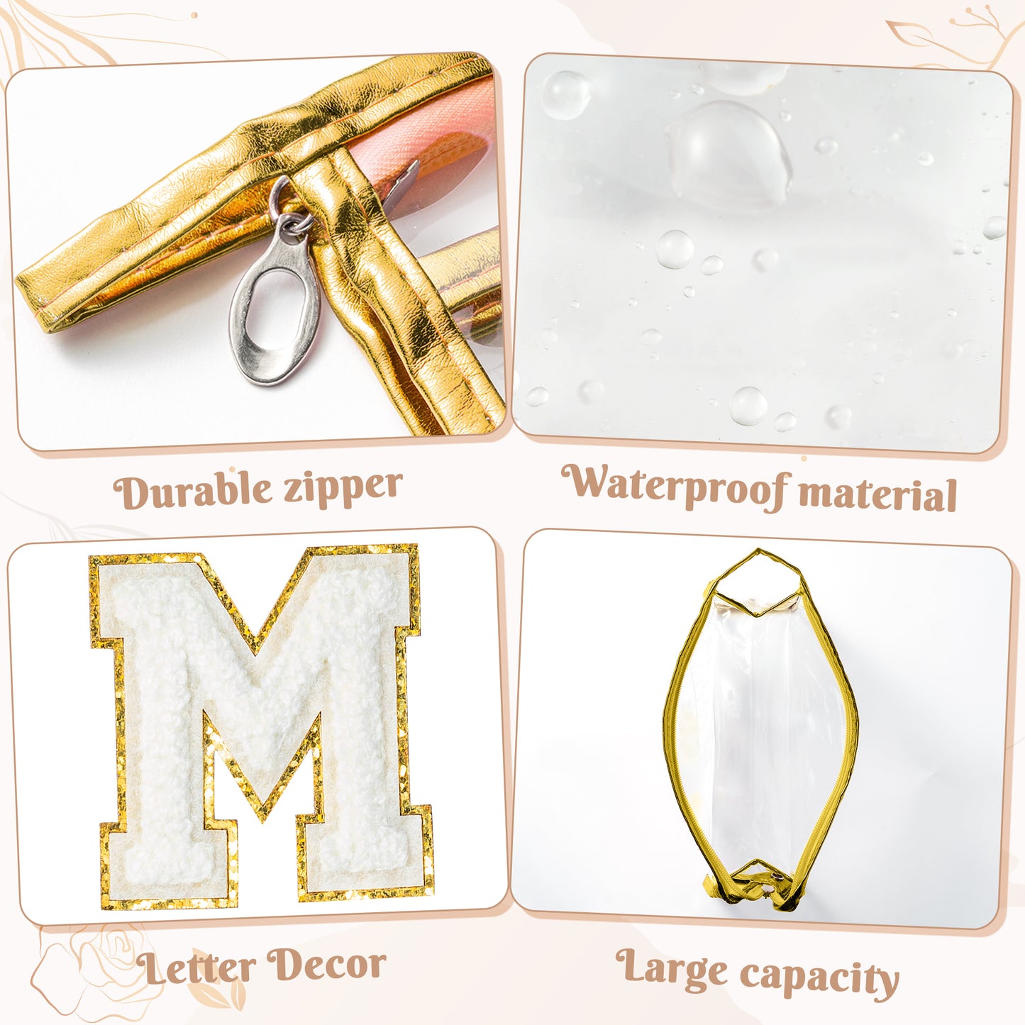 Y1tvei Mrs Clear Makeup Bag - Preppy White Mrs Chenille Letter Cosmetic Bag PVC Plastic Zipper Waterproof Beach Travel Toiletry Wifey Makeup Pouch Proposal Gift for Bride Bridesmaid Wedding Day(Gold)