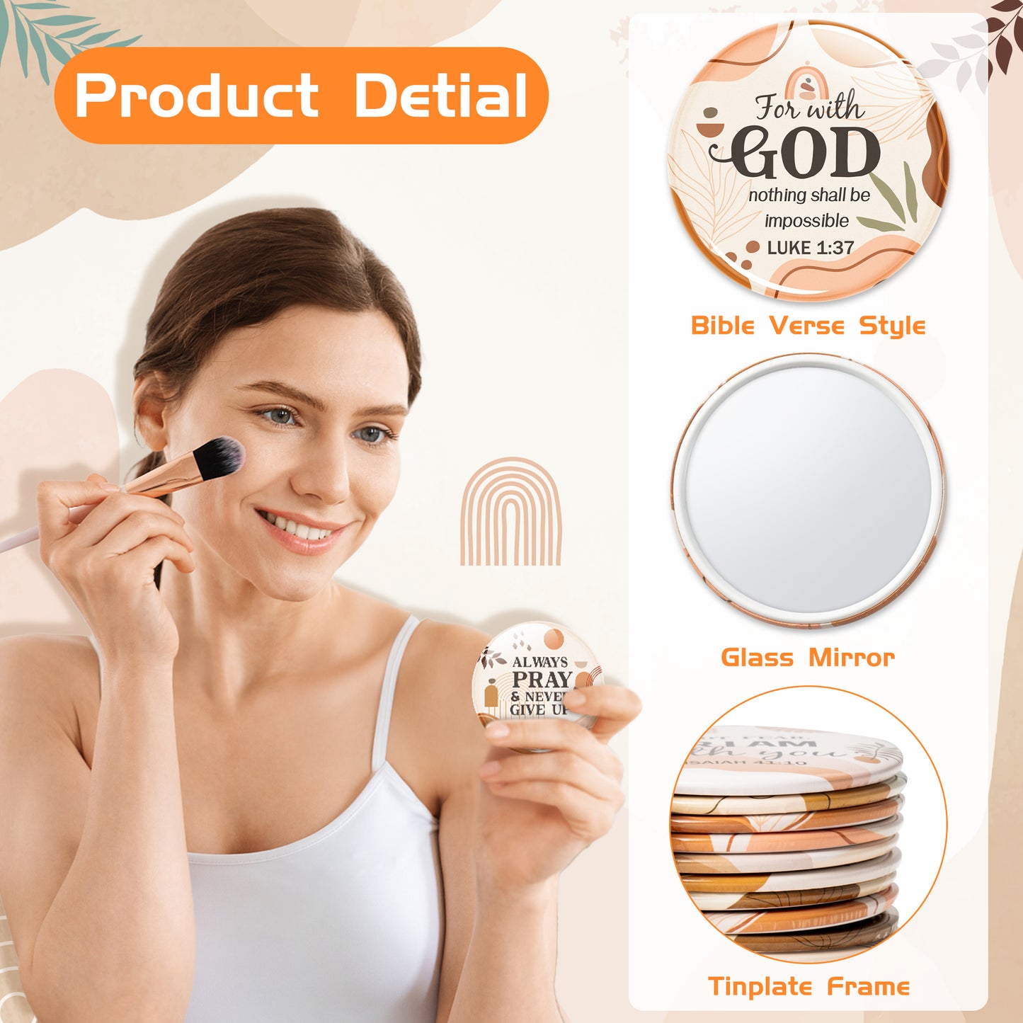 Y1tvei Bible Verse Compact Mirrors - 36Pcs Boho Christian Gifts Bulk Bible Verse Mini Compact Mirrors Inspirational Small Portable Round Pocket Makeup Mirror for Purse Church Party Favors for Women