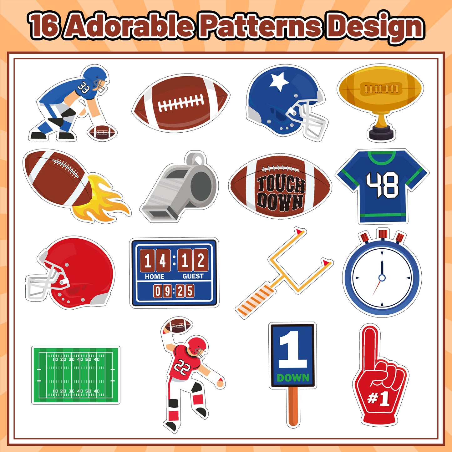 A1diee Football Theme Roll Stickers - 1000Pcs with 16 Patterns Cute Football Motivational Self-Adhesive Decal Reward for Party Favor Supplies Birthday Gifts Water Bottle Scrapbook Laptop Decoration