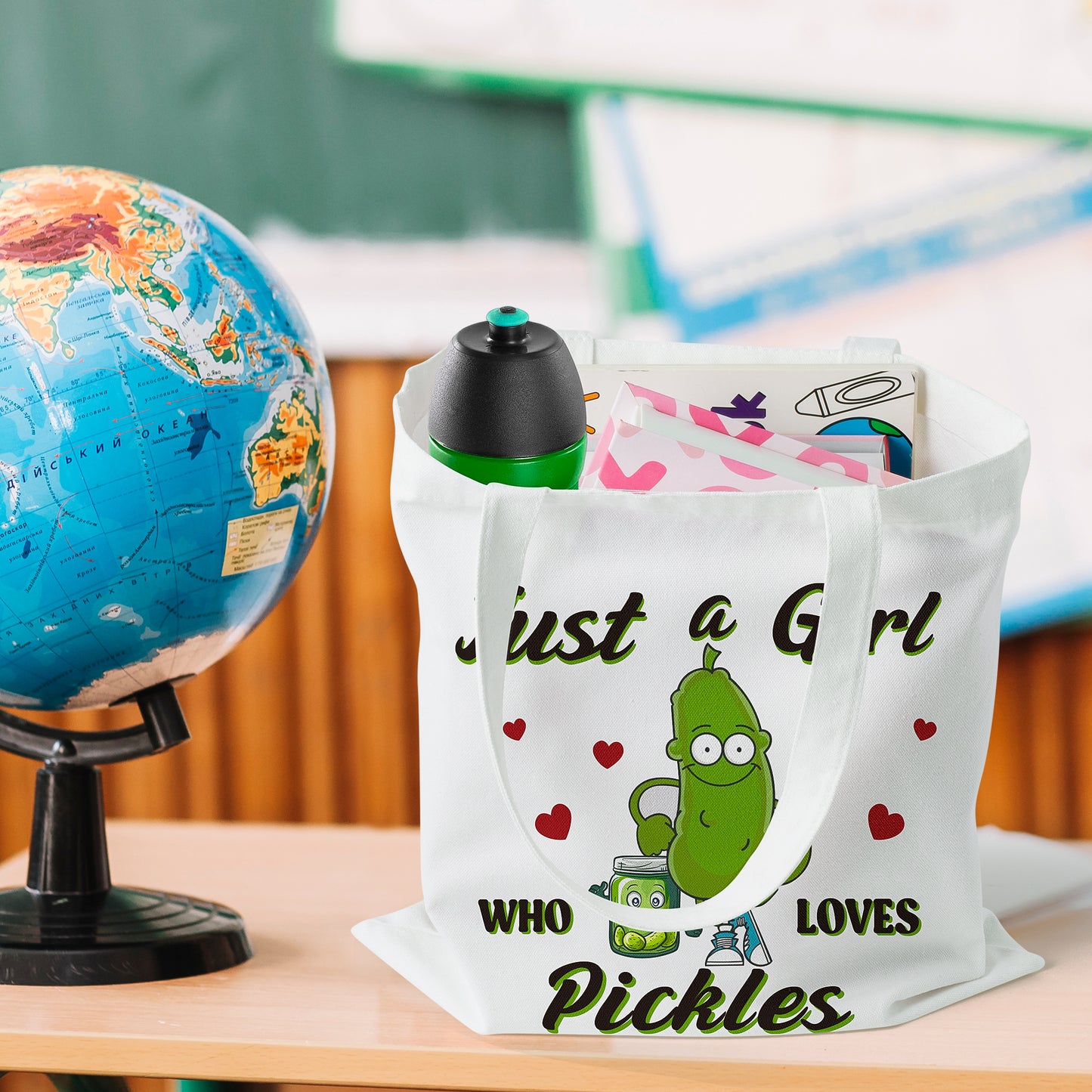 Y1tvei Pickle Canvas Tote Bag - 2Pcs Funny Pickle Makeup Bag Set, Cucumber Just A Girl Who Loves Pickles Canvas Cosmetic Pouch Tote Bag, Reusable Grocery Shopping Bag, Gifts for Pickle Lovers Women