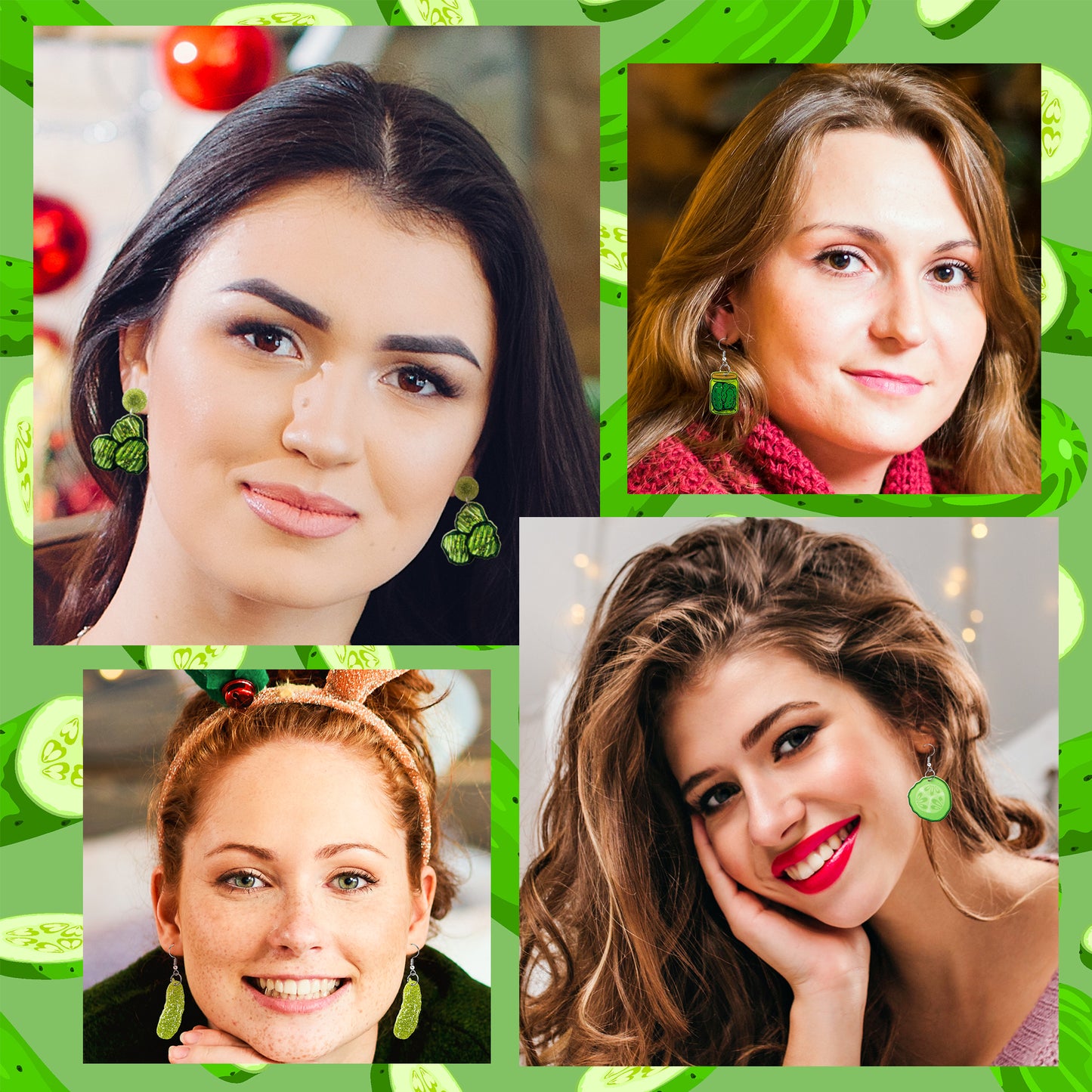 Y1tvei Christmas Earrings for Women - 9Pairs Just Dill with It Pickle Sparkly Glitter Drop Dangle Earring Funny Pickle Jar Cucumber Acrylic Earrings Cute Christmas Pickle Gifts for Women Pickle Lovers