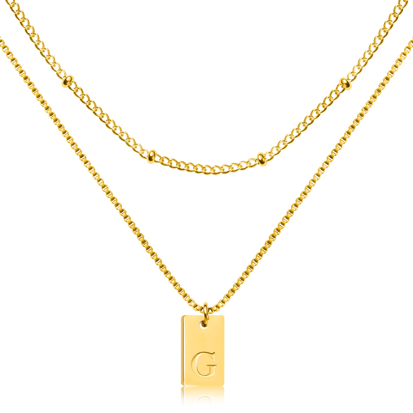 Y1tvei 2Pcs Layering Initial Necklaces Tiny Gold Plated Stainless Steel Letter G Dainty Alphabet Pendant Bead Chains Adjustable Trendy Name Engraved Chokers Personalized Jewelry Gift for Women Girl