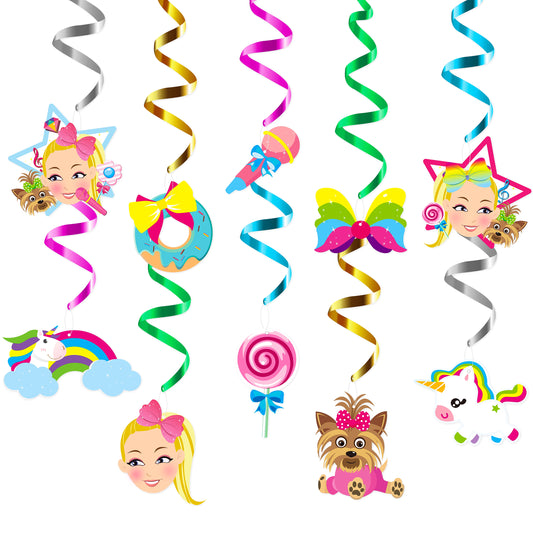 Y1tvei 30Ct JoJo Hanging Swirls Decorations - Rainbow JoJo Bow Unicorn Glitter Foil Whirls Ceiling Swirls Streamers Party Decoration Supplies for Kids JoJo Themed Birthday Baby Shower