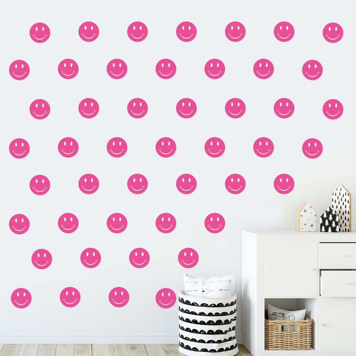 Y1tvei 48 Pcs Smile Happy Wall Decal Preppy Pink Room Aesthetic Art Decor Vinyl Peel and Stick Wall Stickers Murals Decal for Students Girls Kids Pink Dorm Y1-Face Sticker 48Pcs