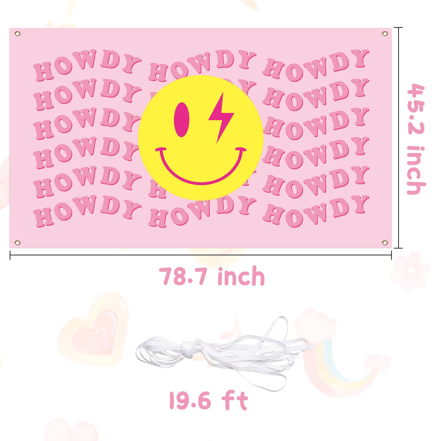 Y1tvei Preppy Cowgirl Room Decor Party Banner Aesthetic Pink Howdy Happy Face Tapestry Backdrop Modern Preppy Photography Background for Teen Girls Bedroom College Dorm Wall Hanging Props Photo Booth