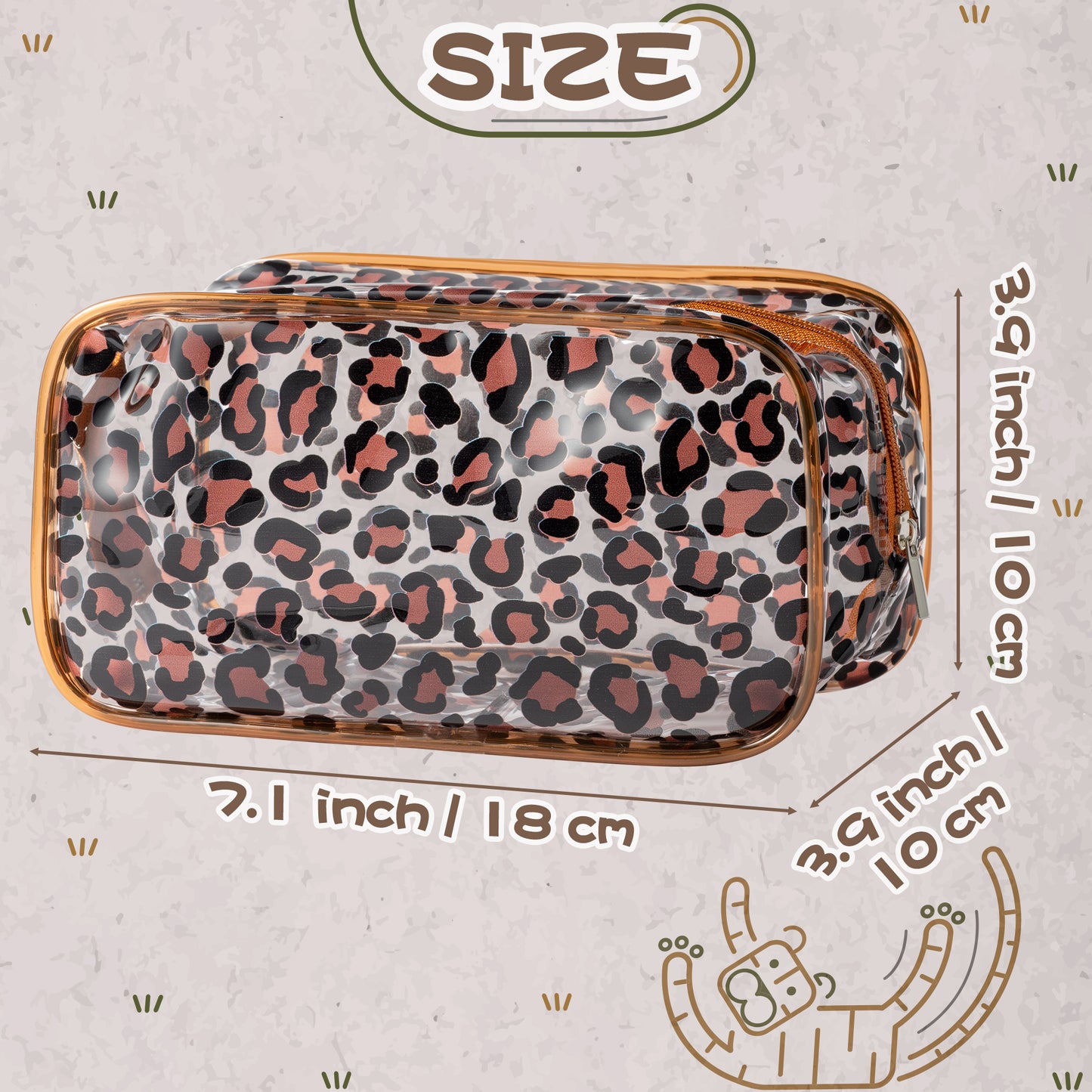 Y1tvei 4Pcs Animal Print Clear PVC Makeup Bag Leopard Zebra Cow Giraffe Print Transparent Cosmetic Toiletry Bag with Zipper Waterproof Portable Makeup Case Clutch Purse Travel Organizer for Women Girl