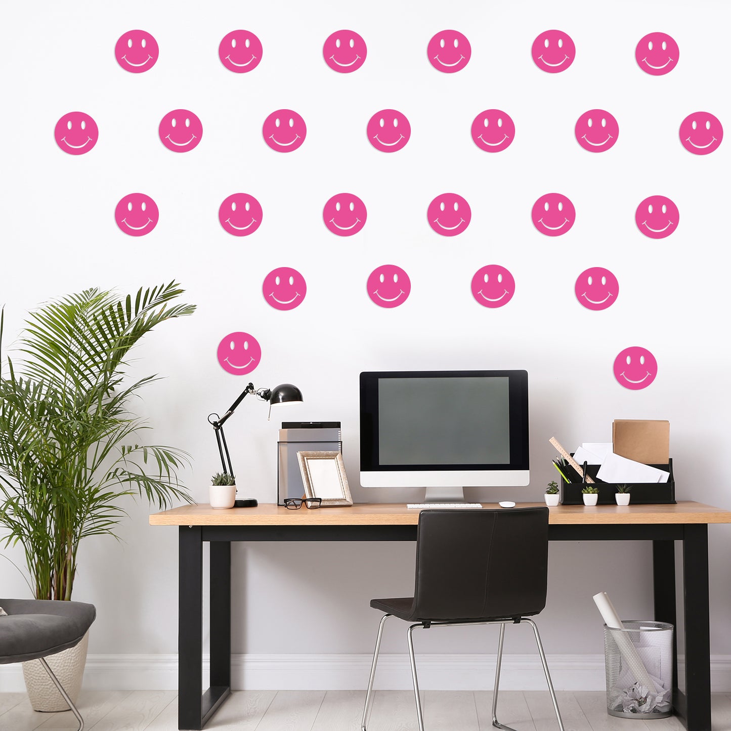 Y1tvei 48 Pcs Smile Happy Wall Decal Preppy Pink Room Aesthetic Art Decor Vinyl Peel and Stick Wall Stickers Murals Decal for Students Girls Kids Pink Dorm Y1-Face Sticker 48Pcs